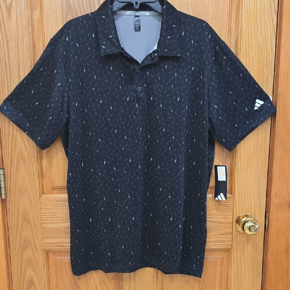 Adidas Men's Ultimate Polo Shirt in black with a feather Pattern, Size L, NWT - Picture 3 of 15